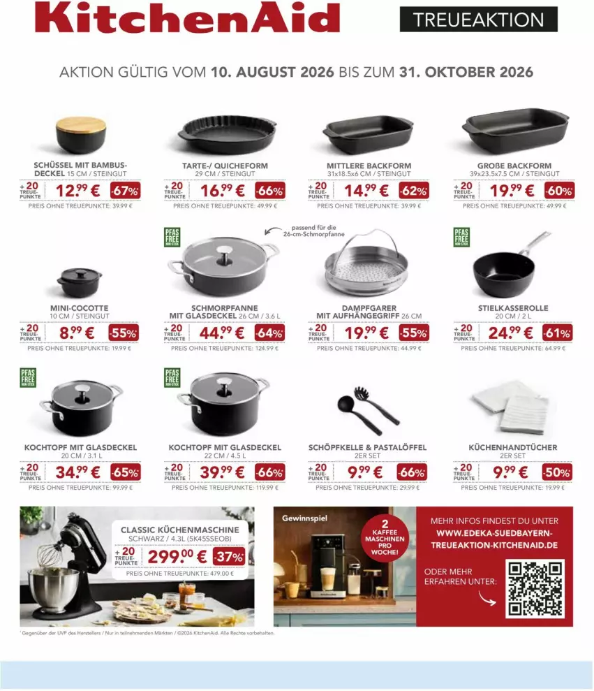 Aktueller Prospekt Edeka - Prospekte - von 10.08 bis 14.08.2026 - strona 25 - produkty: Backform, bambus, decke, Deckel, deka, eis, elle, gewinnspiel, Glasdeckel, handtücher, KitchenAid, Kochtopf, küche, Küchen, küchenmaschine, Löffel, pasta, pfanne, Quiche, reis, schmorpfanne, schüssel, stielkasserolle, Ti, topf, tücher