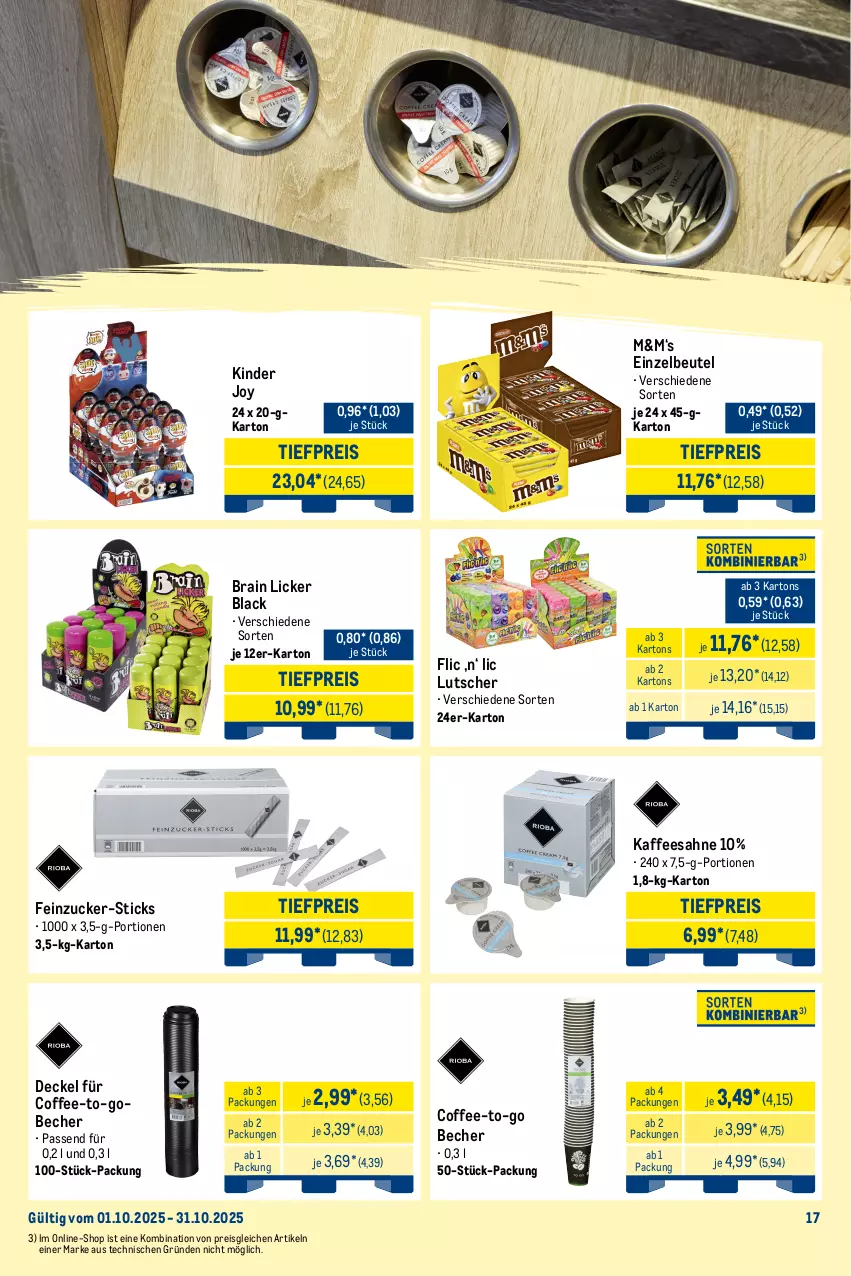 Aktueller Prospekt Metro - Wochen-Angebote Händler - von 29.09 bis 04.10.2025 - strona 20 - produkty: Becher, beutel, decke, Deckel, duplo, eis, ferrero, kaffee, kakao, Kinder, kinder riegel, knoppers, lack, Lutscher, Metro, metro gastro, nuss, nussriegel, oreo, reis, riegel, ritter, ritter sport, sahne, Sport, Ti, tiefpreis, zucker