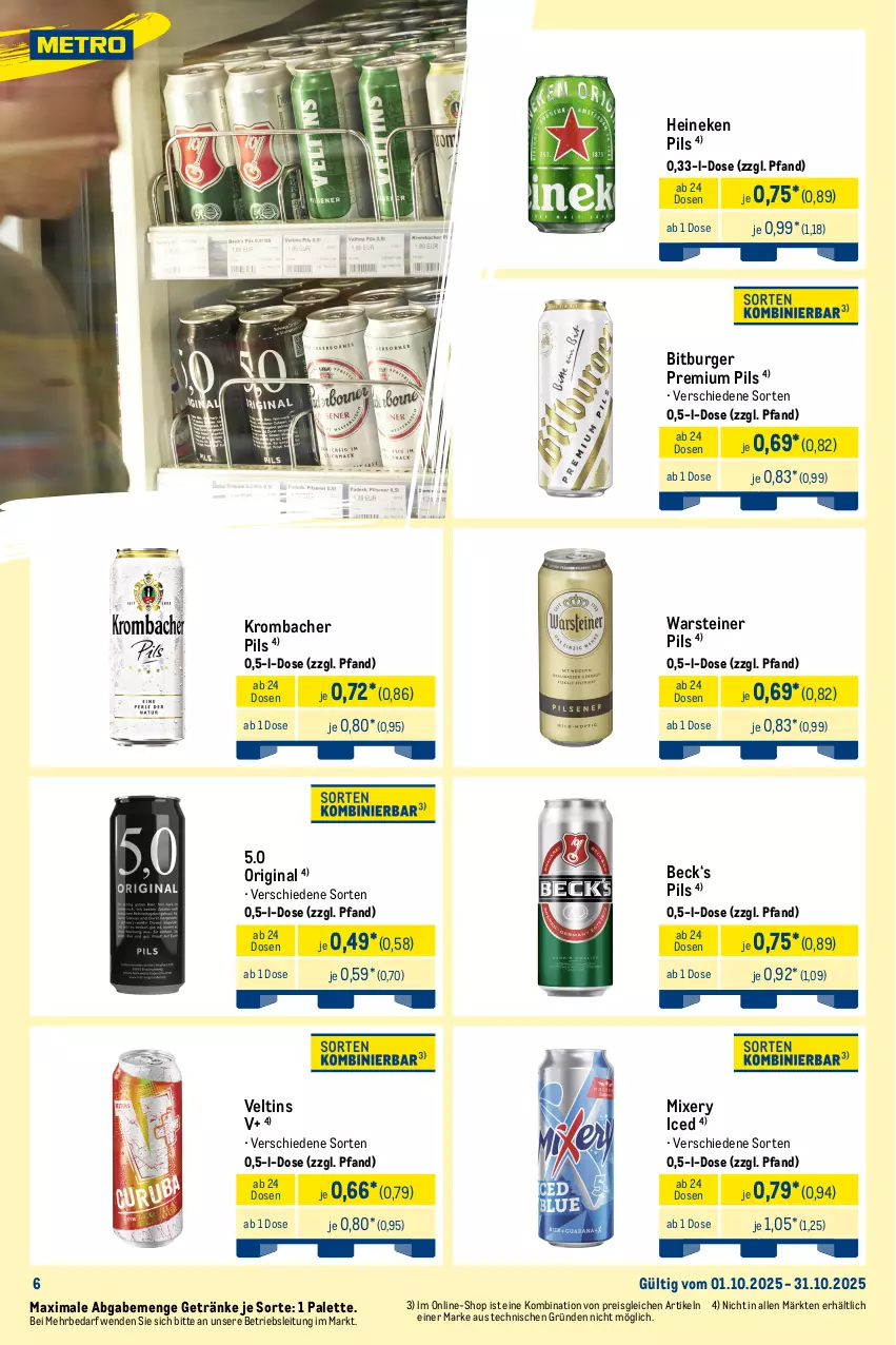 Aktueller Prospekt Metro - Wochen-Angebote Händler - von 29.09 bis 04.10.2025 - strona 9 - produkty: alkohol, alkoholfreie getränke, angebot, angebote, bier, Biere, bitburger, burger, decke, desperados, eis, flasche, getränk, getränke, gin, heineken, karlsberg, karlsberg mixery, krombache, krombacher, krombacher pils, Metro, Mixer, mixery, Palette, pils, pilsener, premium pils, reis, steiner, tequila, Ti, veltins, warsteiner
