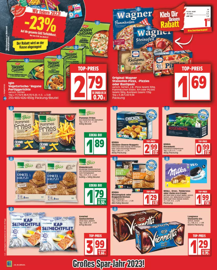 Aktueller Prospekt Edeka - Angebote der Woche - von 23.01 bis 28.01.2023 - strona 8 - produkty: beutel, bio, blume, blumen, brot, brötchen, butter, daim, deka, dinkelbrötchen, edeka bio, eis, Käse, langnese, milka, nuggets, oreo, pommes, roggenbrötchen, rosen, Rosenkohl, slip, snack, snacks, sonnenblume, sonnenblumen, Sonnenblumenkerne, sonnenblumenkernen, Ti, toblerone, viennetta