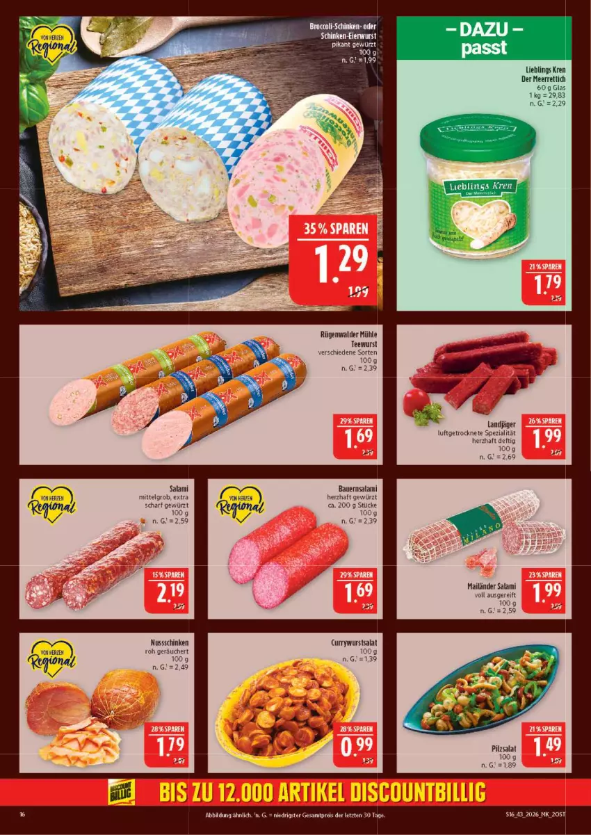 Aktueller Prospekt Marktkauf - Prospekt - von 18.10 bis 24.10.2026 - strona 16 - produkty: auer, Bau, Bauer, broccoli, curry, currywurst, eis, gewürz, landjäger, LG, meerrettich, nuss, reis, Rettich, rügenwalder, rügenwalder mühle, salami, salat, schinken, Spezi, tee, teewurst, Ti, wurst, ZTE