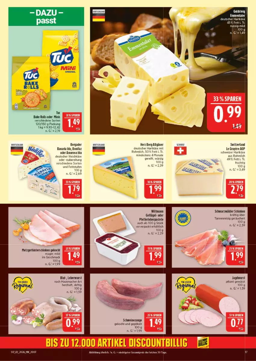 Aktueller Prospekt Marktkauf - Prospekt - von 18.10 bis 24.10.2026 - strona 17 - produkty: bavaria blu, bergader, deutscher weichkäse, eis, frucht, Geflügel, gewürz, hartkäse, Hausmacher, hinterschinken, jagdwurst, Käse, leberwurst, LG, mac, milch, nuss, pastete, pfeffer, reis, Ria, schinken, schwarzwälder schinken, schwein, schweine, Schweinezunge, schweizer hartkäse, Ti, tuc, weichkäse, wein, weine, wiltmann, wurst, ZTE