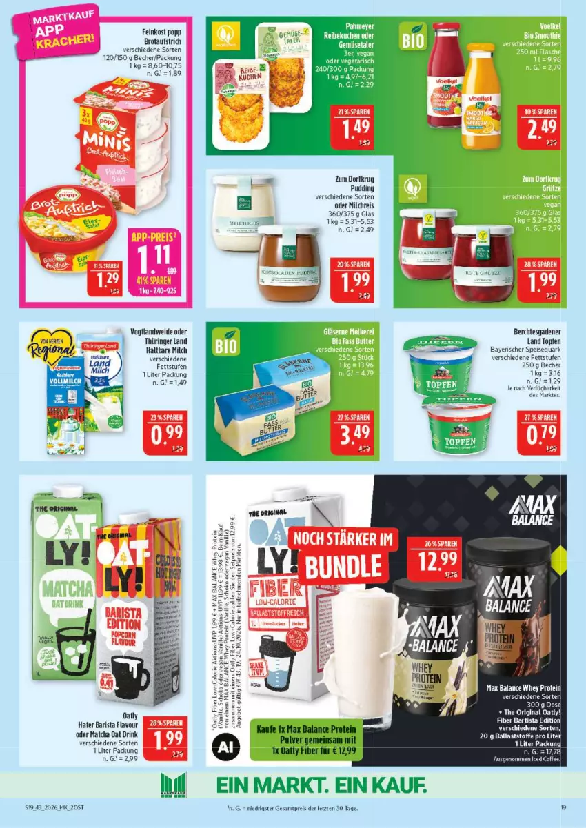 Aktueller Prospekt Marktkauf - Prospekt - von 18.10 bis 24.10.2026 - strona 19 - produkty: aufstrich, ball, Becher, brot, brotaufstrich, drink, eis, elle, feinkost, hafer, haltbare milch, kuchen, milch, milchreis, Popp, pudding, quark, reis, ring, speisequark, Ti, topf, Topfen, ZTE, Zum Dorfkrug