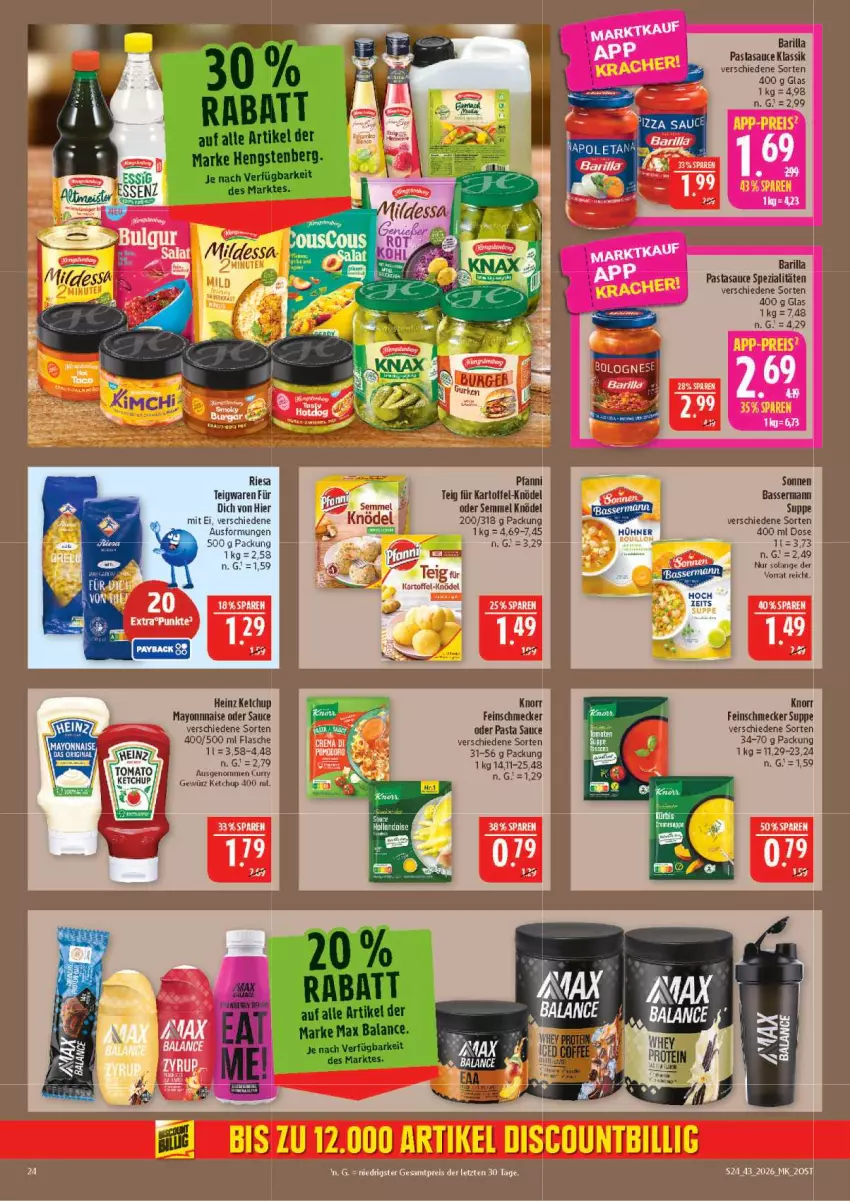 Aktueller Prospekt Marktkauf - Prospekt - von 18.10 bis 24.10.2026 - strona 24 - produkty: barilla, curry, feinschmecker, flasche, gewürz, heinz, kartoffel, ketchup, Knödel, knorr, pasta, Pasta Sauce, sauce, Semmel, Spezi, suppe, teigwaren, Yo