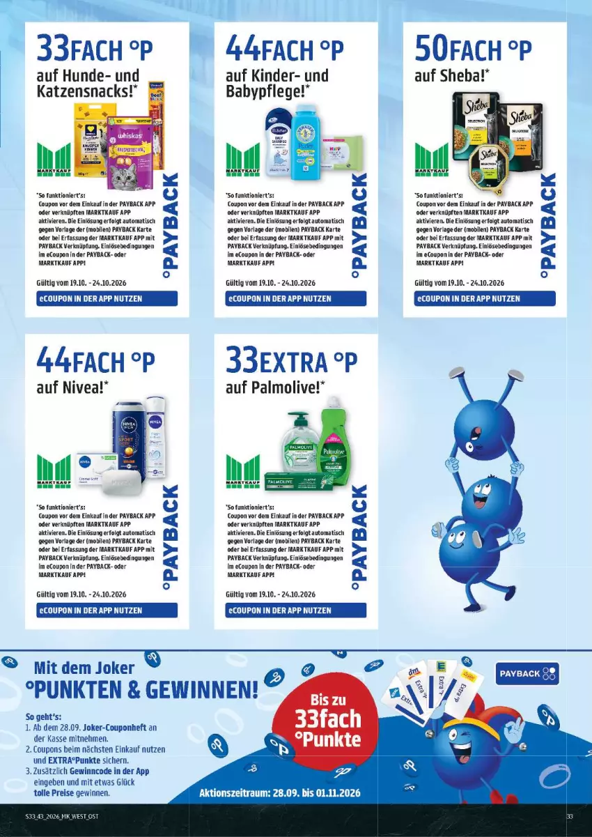 Aktueller Prospekt Marktkauf - Prospekt - von 18.10 bis 24.10.2026 - strona 33 - produkty: auto, coupon, coupons, eis, katzensnack, katzensnacks, Kinder, LG, nivea, olive, palmolive, payback, reis, sheba, snack, snacks, Sofa, Ti, tisch, whiskas