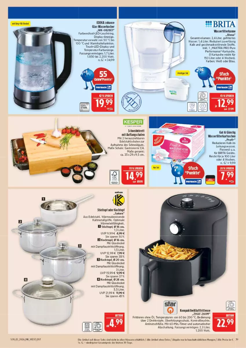 Aktueller Prospekt Marktkauf - Prospekt - von 18.10 bis 24.10.2026 - strona 39 - produkty: aust, auto, brita, decke, Deckel, deka, edelstahl, eis, filterkartuschen, glas-wasserkocher, Glasdeckel, gsw, Kocher, Kochtopf, Leuchte, LG, mac, Maxtra, Pfau, reis, ring, Schal, Schale, schneidebrett, Ti, Tiere, timer, tisch, topf, überhitzungsschutz, wasser, wasserfilter, wasserkocher, ZTE