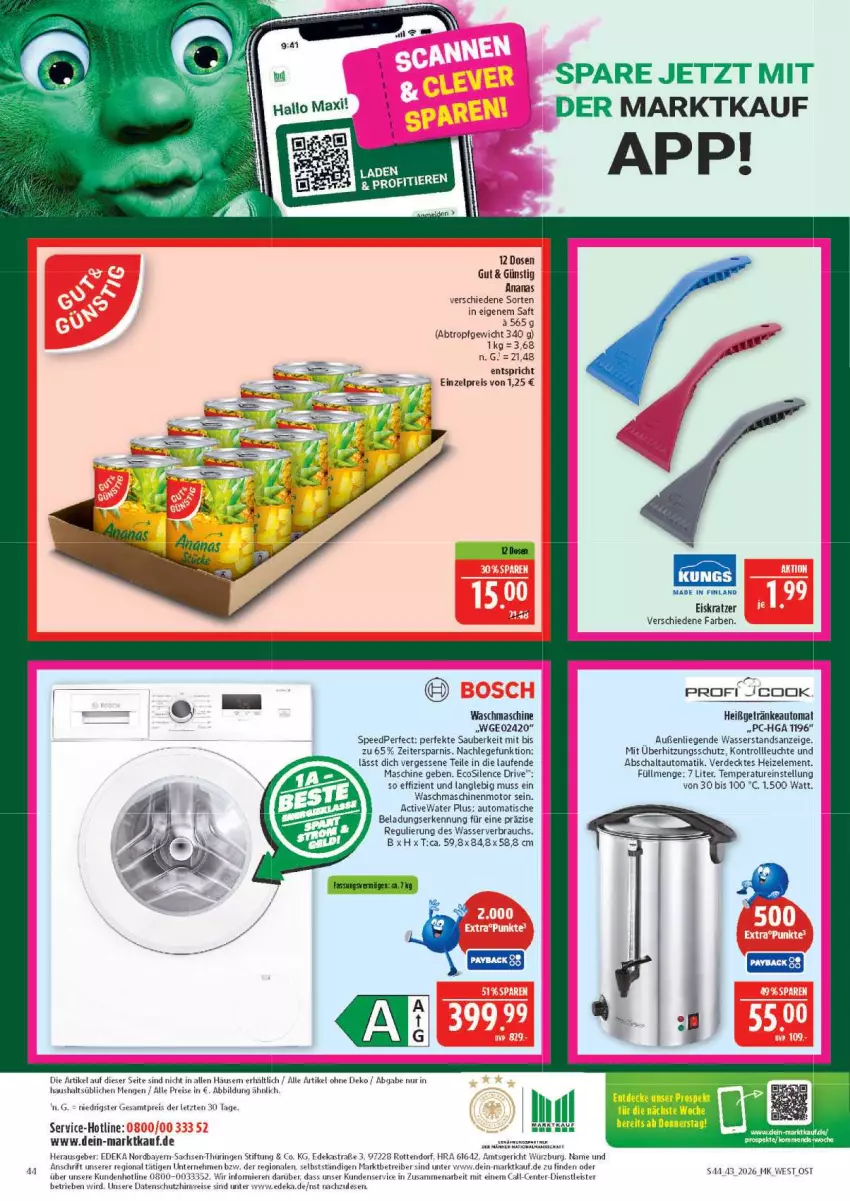 Aktueller Prospekt Marktkauf - Prospekt - von 18.10 bis 24.10.2026 - strona 44 - produkty: ananas, Astra, auto, deka, eis, Eiskratzer, ente, erde, gefu, getränk, getränke, Laufen, Leuchte, Liege, mam, Rauch, reis, ring, sac, saft, Schal, spee, Ti, tisch, überhitzungsschutz, waschmaschine, waschmaschinen, wasser, ZTE