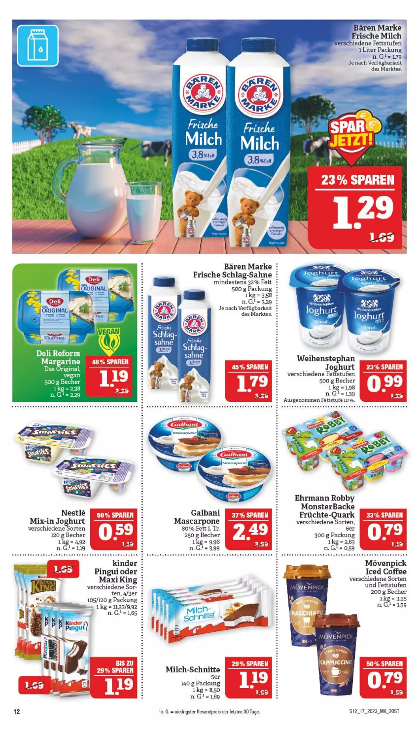 Aktueller Prospekt Marktkauf - Prospekt - von 23.04 bis 29.04.2023 - strona 12 - produkty: Becher, deli reform, ehrmann, eis, frische milch, früchte, galbani, gin, joghur, joghurt, margarine, mascarpone, milch, monster, mövenpick, pingui, quark, reis, robby, sahne, Ti, weihenstephan, ZTE