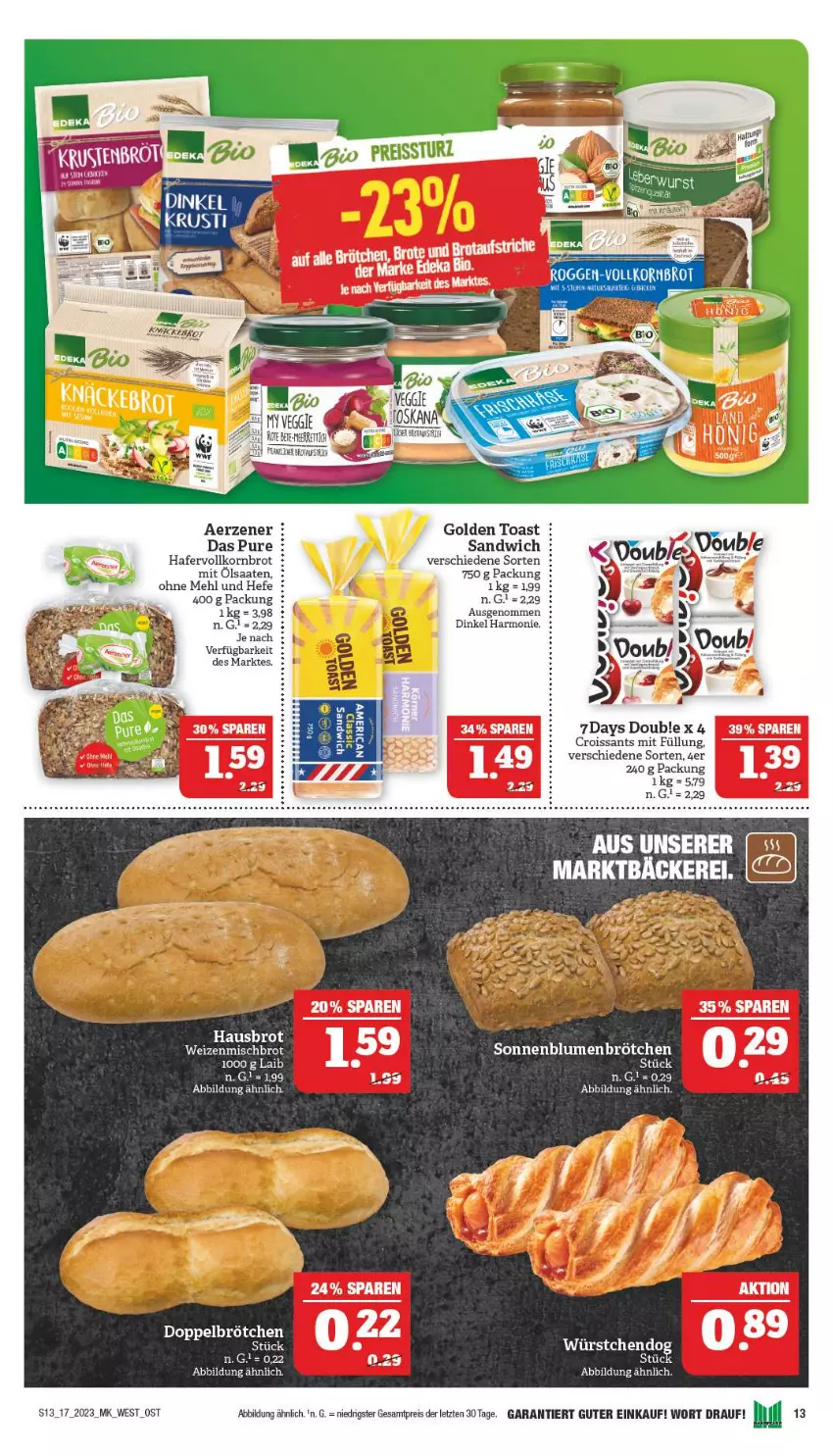 Aktueller Prospekt Marktkauf - Prospekt - von 23.04 bis 29.04.2023 - strona 13 - produkty: blume, blumen, brot, brötchen, Croissant, croissants, eis, golden toast, hafer, Hefe, korn, Kornbrot, mehl, reis, reiss, rote bete, sandwich, sonnenblume, sonnenblumen, Sonnenblumenbrötchen, Ti, toast, usb, veggie, vollkornbrot, weizenmischbrot, ZTE