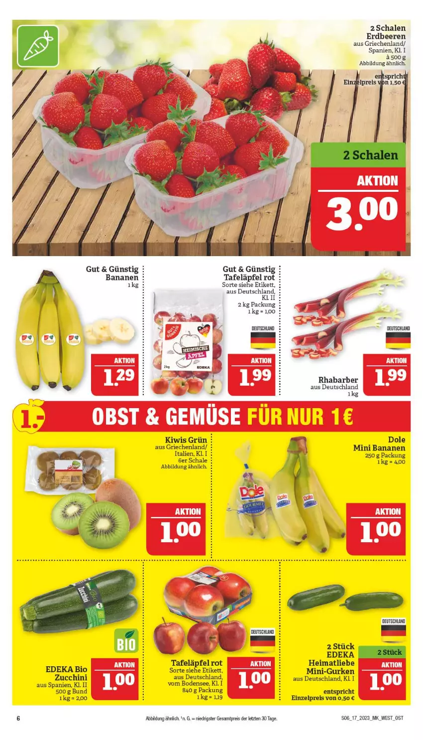 Aktueller Prospekt Marktkauf - Prospekt - von 23.04 bis 29.04.2023 - strona 6 - produkty: banane, bananen, beere, beeren, bio, deka, edeka bio, eis, erdbeere, erdbeeren, gurke, gurken, kiwi, mini-gurken, reis, rhabarber, Schal, Schale, tafeläpfel, Ti, ZTE, zucchini