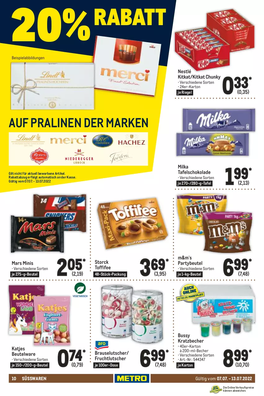 Aktueller Prospekt Metro - Food - von 07.07 bis 13.07.2022 - strona 10 - produkty: auto, Becher, beispielabbildung, beutel, brause, eis, frucht, katjes, kitkat, LG, Lutscher, mars, milka, nestlé, pralinen, reis, riegel, schoko, schokolade, storck, süsswaren, tafelschokolade, Ti, tisch, toffifee