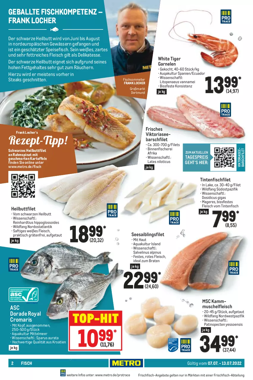 Aktueller Prospekt Metro - Food - von 07.07 bis 13.07.2022 - strona 2 - produkty: Abtei, angebot, angebote, aqua, ball, braten, Dorade, dorade royal, eis, elle, filet, filets, fisch, fische, Fischer, fleisch, frischfisch, garnelen, Heilbuttfilet, hipp, ideal zum braten, kartoffel, kartoffeln, Metro, reis, Ria, saft, Saibling, Schere, schnitten, Seesaiblingsfilet, spinat, steak, steaks, Ti, tisch, top-hit, Wild, ZTE