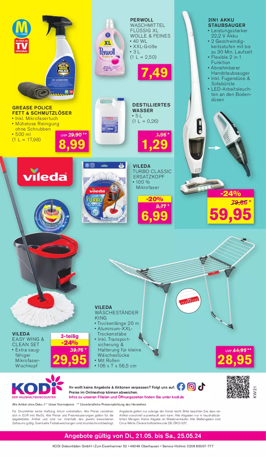 Aktueller Prospekt Kodi - Prospekte - von 20.05 bis 26.05.2024 - strona 8 - produkty: akku, angebot, angebote, Arbeitsleuchte, bürste, eis, elle, handstaubsauger, leine, lenco, Leuchte, leuchten, LG, mikrofaser, perwoll, Reinigung, reis, Sofa, Sport, staubsauger, teller, Ti, tuc, vileda, waschmittel, wasser, wolle