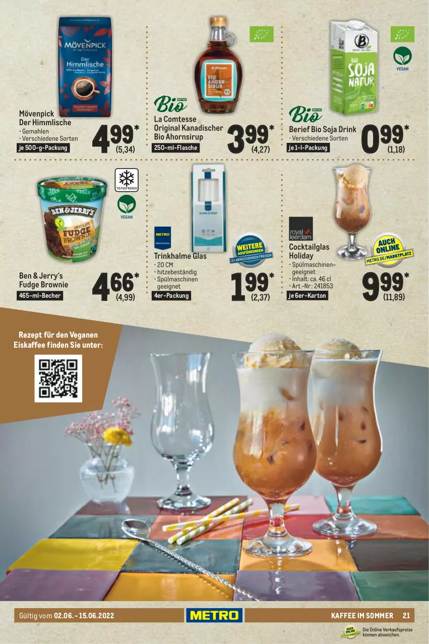 Aktueller Prospekt Metro - Kochen Spezial - von 01.06 bis 24.07.2022 - strona 21 - produkty: Becher, bio, brownie, cocktail, comtess, drink, eis, eiskaffee, flasche, gin, kaffee, LG, mövenpick, reis, rezept, sirup, soja, spülmaschinen, Ti, Trinkhalme