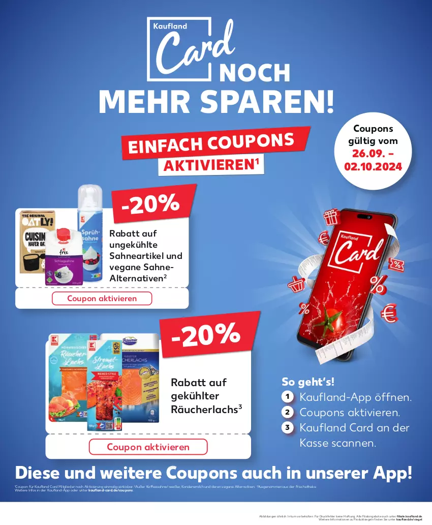 Aktueller Prospekt Kaufland - Prospekt - von 26.09 bis 02.10.2024 - strona 26 - produkty: angebot, angebote, coupon, coupons, kaffee, kondensmilch, lachs, milch, Räucherlachs, sahne, Ti, Vegane Sahne