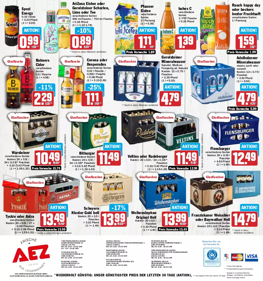 Aktueller Prospekt Aez - Prospekte - von 17.04 bis 22.04.2023 - strona 16 - produkty: adelholzener, AEZ, Alwa, Astra, Beckers Bester, Berger, bier, bitburger, buch, burger, cider, corona, desperados, drucker, eis, eistee, elle, Engel, ente, fisch, flasche, flensburger, franziskaner, frucht, fruchtsaft, Germ, gerolsteine, gerolsteiner, gin, glasflasche, Happy Day, Hohes C, Holz, kerze, limo, mineralwasser, natur, perla, pfanne, Pfanner, radeberger, Rauch, reis, rel, ring, rum, saft, schorle, Spezi, Sprudel, steiner, tee, teller, Ti, tyskie, uhr, veltins, warsteiner, wasser, weihenstephan, weissbier, ZTE