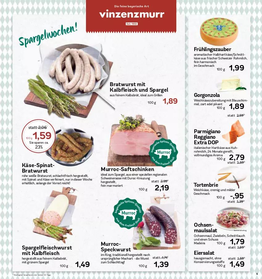 Aktueller Prospekt Aez - Prospekte - von 17.04 bis 22.04.2023 - strona 5 - produkty: bratwurst, brie, eier, eiersalat, eis, elle, gorgonzola, grill, hartkäse, ideal zum grillen, italienischer hartkäse, Käse, mac, milch, parmigiano, parmigiano reggiano, reggiano, reis, ring, saft, saftschinken, salat, schinken, schnittkäse, schnittlauch, schwein, schweine, spargel, Speck, Spezi, spinat, Ti, tisch, torte, uhr, weichkäse, wein, weine, wurst, ZTE, zwiebel, zwiebeln