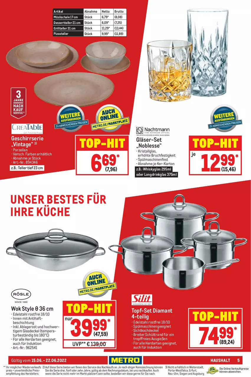 Aktueller Prospekt Metro - NonFood - von 15.06 bis 22.06.2022 - strona 5 - produkty: Brei, brut, decke, Deckel, dessert, Dessertteller, drink, edelstahl, eis, elle, geschirr, Geschirrserie, Glasdeckel, Gläser, grill, Grillteller, herdarten, küche, LG, müsli, Müslischale, pizza, reis, reiss, Schal, Schale, spülmaschinen, teller, Ti, top-hit, topf, topf-set, whisky, Whiskyglas, wok