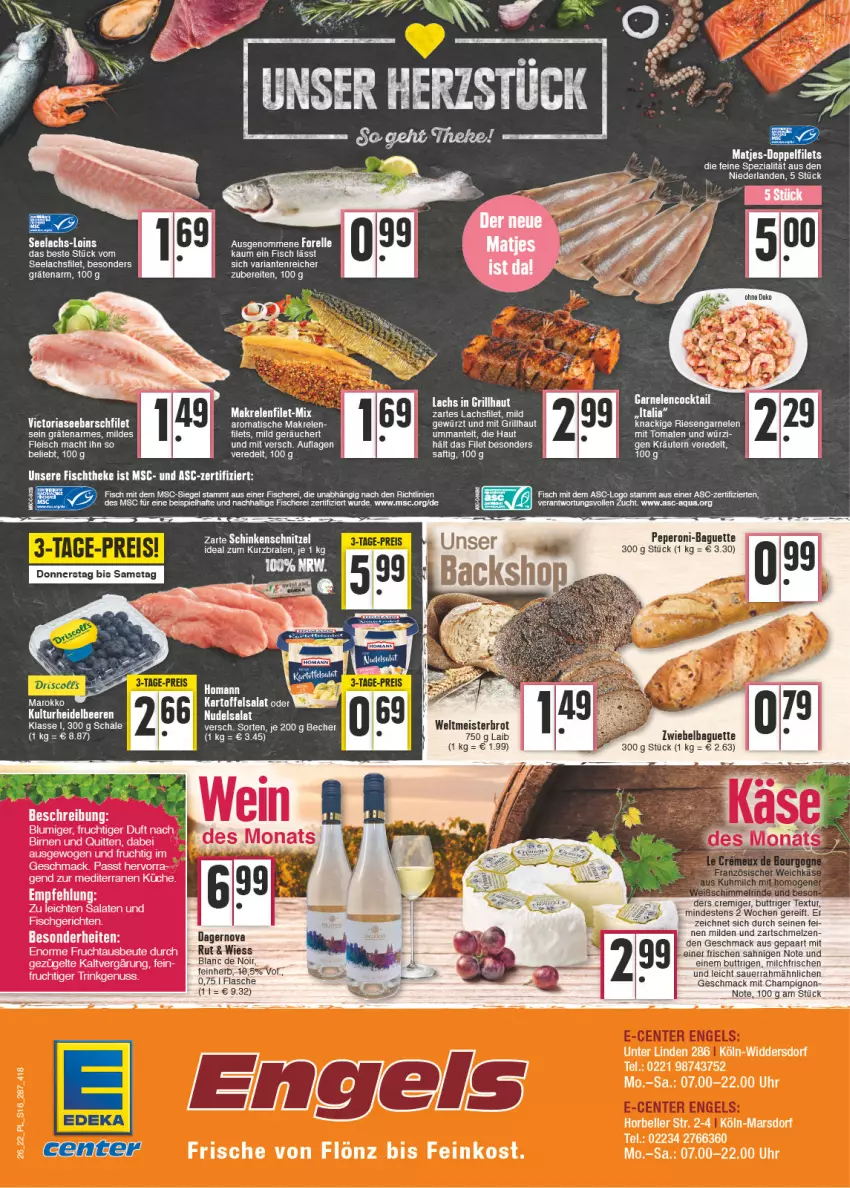 Aktueller Prospekt E Center - Angebote der Woche - von 27.06 bis 02.07.2022 - strona 16 - produkty: aqua, auer, baguette, beere, beeren, Birnen, brot, champignon, eis, feinkost, filet, filets, fisch, fische, Fischer, flasche, fleisch, frucht, garnelen, gewürz, grill, heidelbeere, heidelbeeren, kartoffel, kartoffelsalat, kräuter, kräutern, küche, lachs, lachsfilet, mac, Makrele, matjes, Meister, milch, nudel, nudelsalat, nuss, peperoni, Peroni, rel, Ria, riesengarnelen, saft, salat, Sauerrahm, Schal, Schale, Schere, seelachsfilet, Spezi, tee, Ti, tisch, tomate, tomaten, uhr, weltmeisterbrot