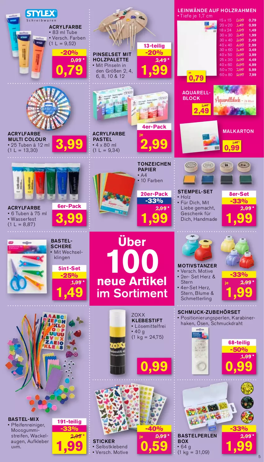 Aktueller Prospekt Kodi - Prospekte - von 14.10 bis 19.10.2024 - strona 5 - produkty: aqua, Aufkleber, blume, Draht, Holz, kleber, mac, Mett, Palette, papier, perlen, Pinsel, Pinselset, reifen, reiniger, rel, Schere, Schmetterling, Schmuck, Ti, wasser