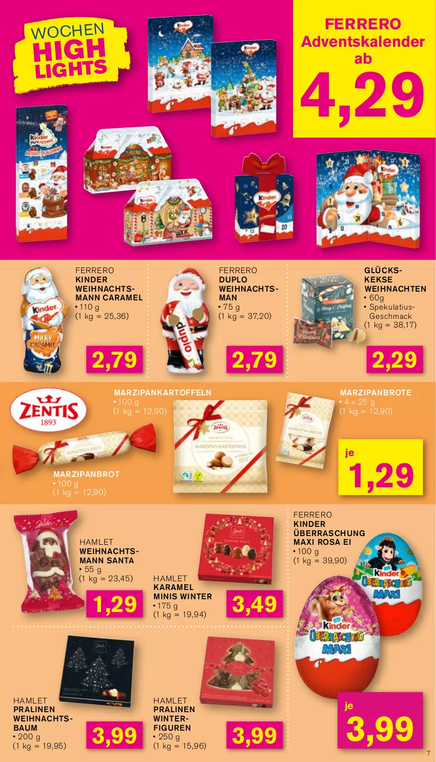 Aktueller Prospekt Kodi - Prospekte - von 14.10 bis 19.10.2024 - strona 7 - produkty: Adventskalender, Bau, brot, caramel, duplo, ferrero, kartoffel, kartoffeln, keks, kekse, Kinder, mac, marzipan, pralinen, Ti, weihnachten, Weihnachtsbaum