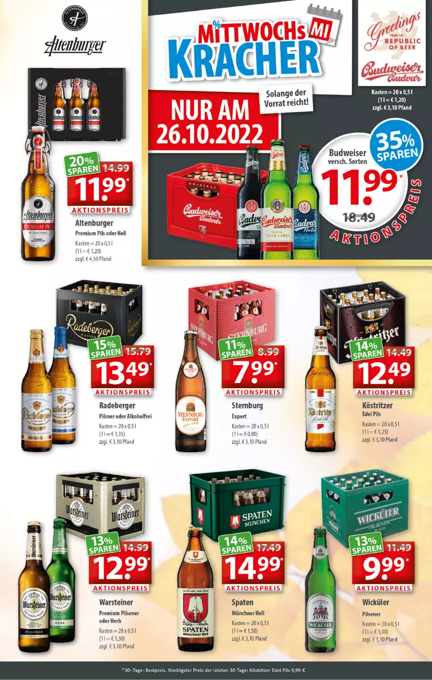 Aktueller Prospekt Getraenkeland - von 17.10 bis 29.10.2022 - strona 3 - produkty: alkohol, altenburger, Berger, bestpreis, budweiser, burger, eis, köstritzer, pils, pilsener, pilsner, premium pils, radeberger, reis, Spaten, steiner, Sternburg, warsteiner, WICK, ZTE