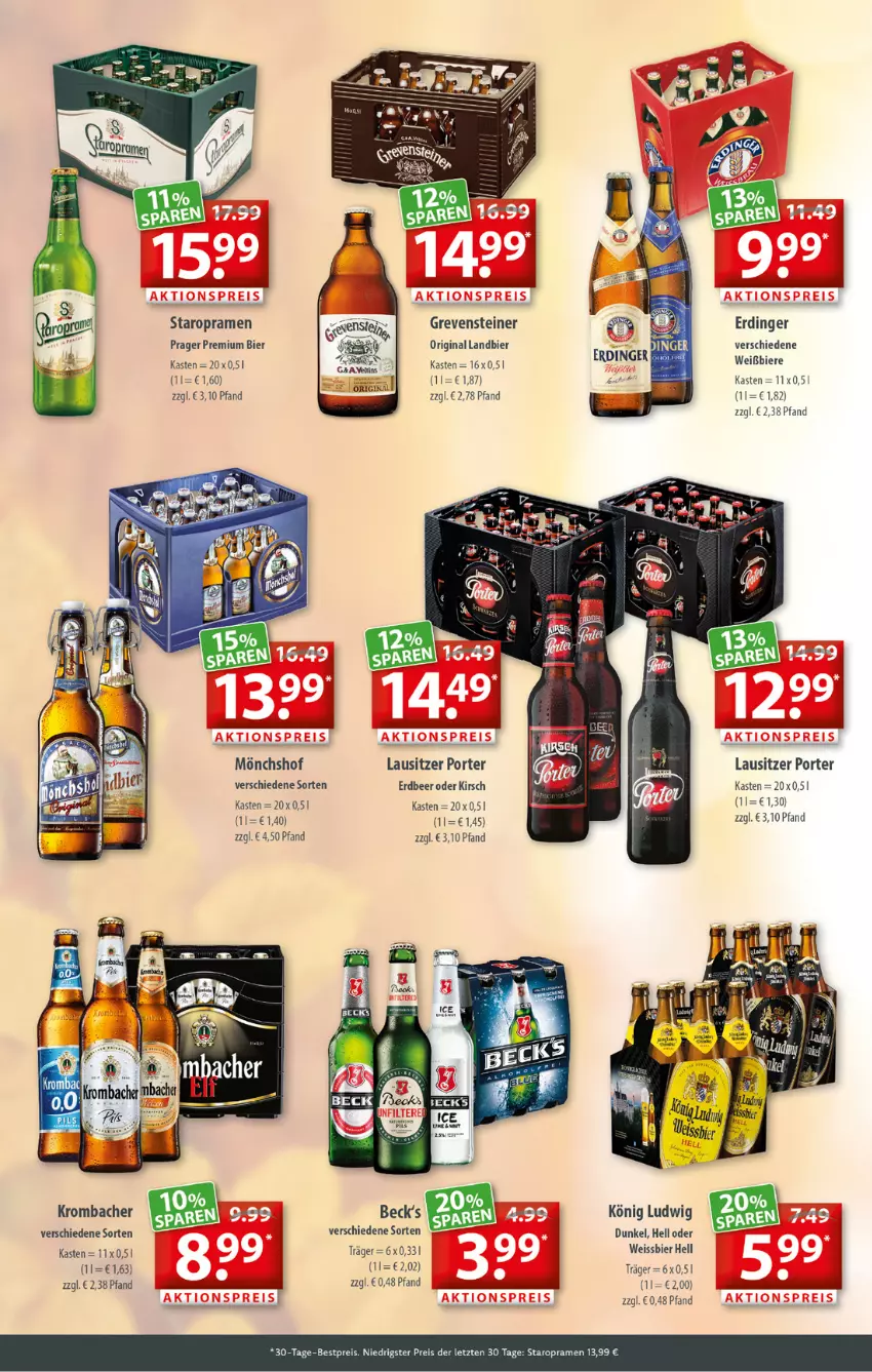 Aktueller Prospekt Getraenkeland - von 17.10 bis 29.10.2022 - strona 4 - produkty: beck's, bestpreis, bier, Biere, eis, erdinger, gin, grevensteiner, kirsch, krombache, krombacher, mönchshof, reis, Staropramen, steiner, weissbier, ZTE