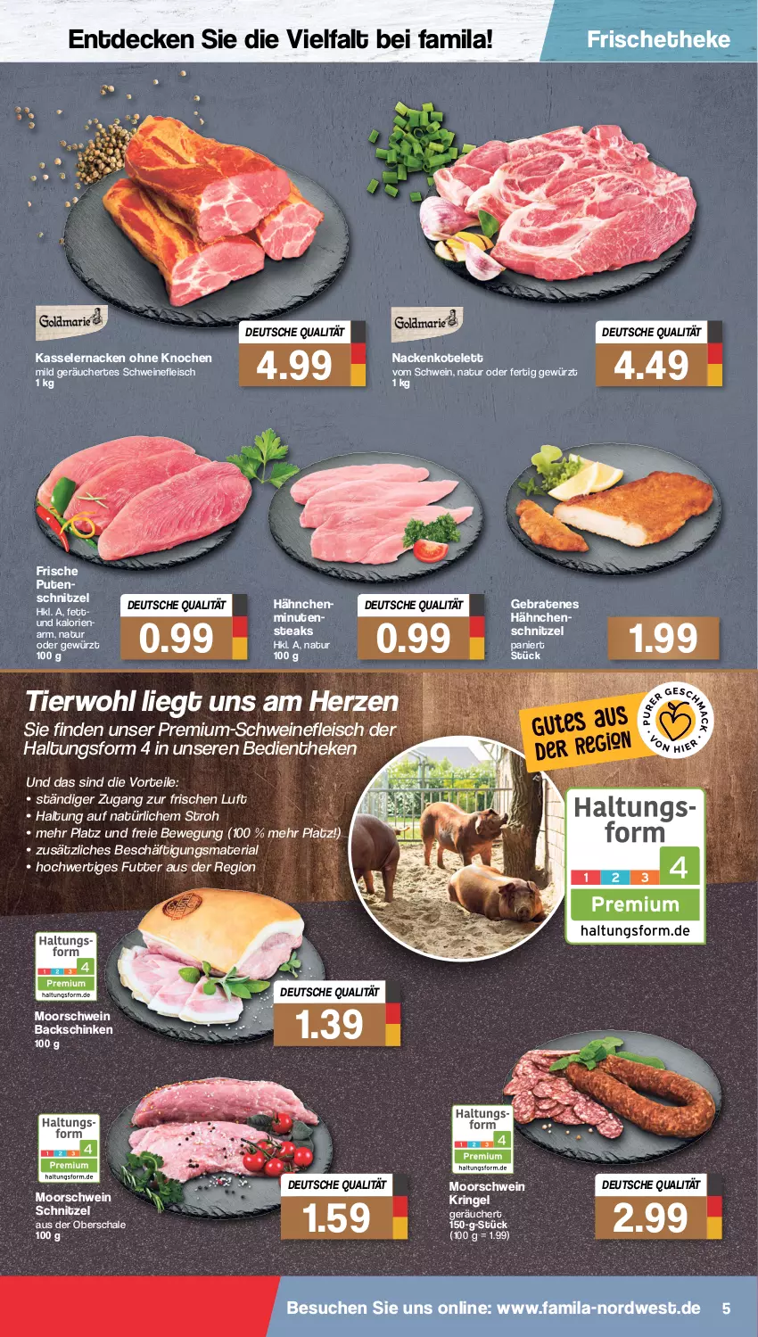 Aktueller Prospekt Famila - Prospekte - von 17.01 bis 22.01.2022 - strona 5 - produkty: braten, decke, eis, fleisch, gewürz, kasseler, kotelett, minutensteaks, natur, pute, putenschnitzel, Ria, ring, Schal, Schale, schinken, schnitzel, schwein, schweine, schweinefleisch, steak, steaks, Ti, wein, weine