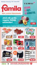 Gazetka promocyjna Famila - Prospekte - Gazetka - ważna od 22.01 do 22.01.2022 - strona 1 - produkty: almighur, almighurt, angebot, angebote, auer, avocado, avocados, Becher, beutel, cocktail, cocktails, decke, discount, drink, ehrmann, ehrmann almighurt, eis, elle, energy drink, fritteuse, gyros, Heißluftfritteuse, Holz, kaffee, kaffeepads, krombache, krombacher, krombacher pils, küche, Küchen, maggi, maggi fix, pfanne, pils, Rauch, red bull, regal, reis, Schal, Schale, schwein, schwerlastregal, senseo, strauchtomaten, teller, Ti, tomate, tomaten, wein