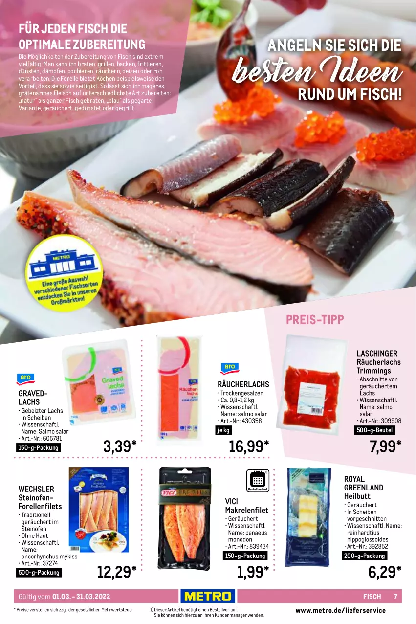 Aktueller Prospekt Metro - Lieferservice aktuell - von 01.03 bis 31.03.2022 - strona 7 - produkty: beutel, braten, eis, elle, filet, filets, fisch, fleisch, forelle, grill, hipp, lachs, lieferservice, Makrele, Metro, natur, Ofen, Räucherlachs, reis, rel, Ria, rwe, salz, schnitten, steinofen, Ti, Tiere, ZTE