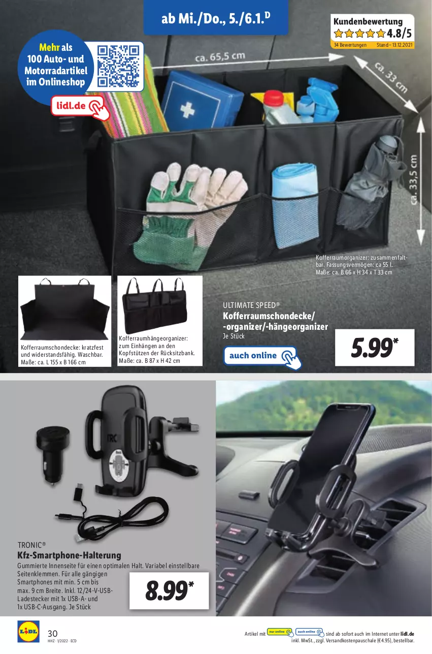 Aktueller Prospekt Lidl - Aktionsprospekt - von 03.01 bis 08.01.2022 - strona 30 - produkty: auto, Bank, Brei, decke, koffer, ndk, Ria, Schal, Schale, sitzbank, smartphone, smartphones, spee, Ti, usb