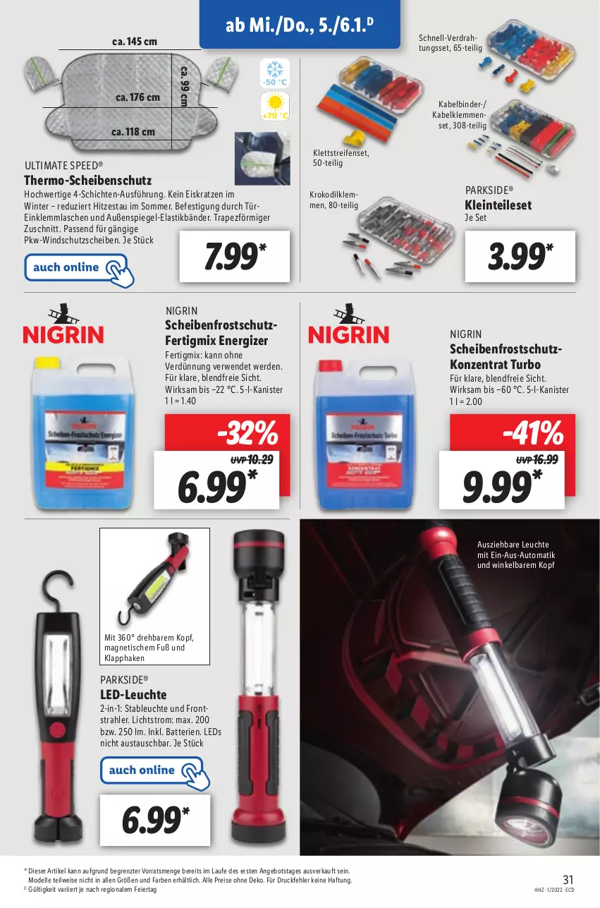 Aktueller Prospekt Lidl - Aktionsprospekt - von 03.01 bis 08.01.2022 - strona 31 - produkty: angebot, asti, aust, auto, batterie, batterien, dell, Draht, eier, eis, elle, energizer, erde, LED-Leuchte, leds, Leuchte, Mode, Nigrin, Parkside, reifen, reis, rwe, Scheibenfrostschutz, spee, spiegel, Ti, tisch, Windschutz, ZTE