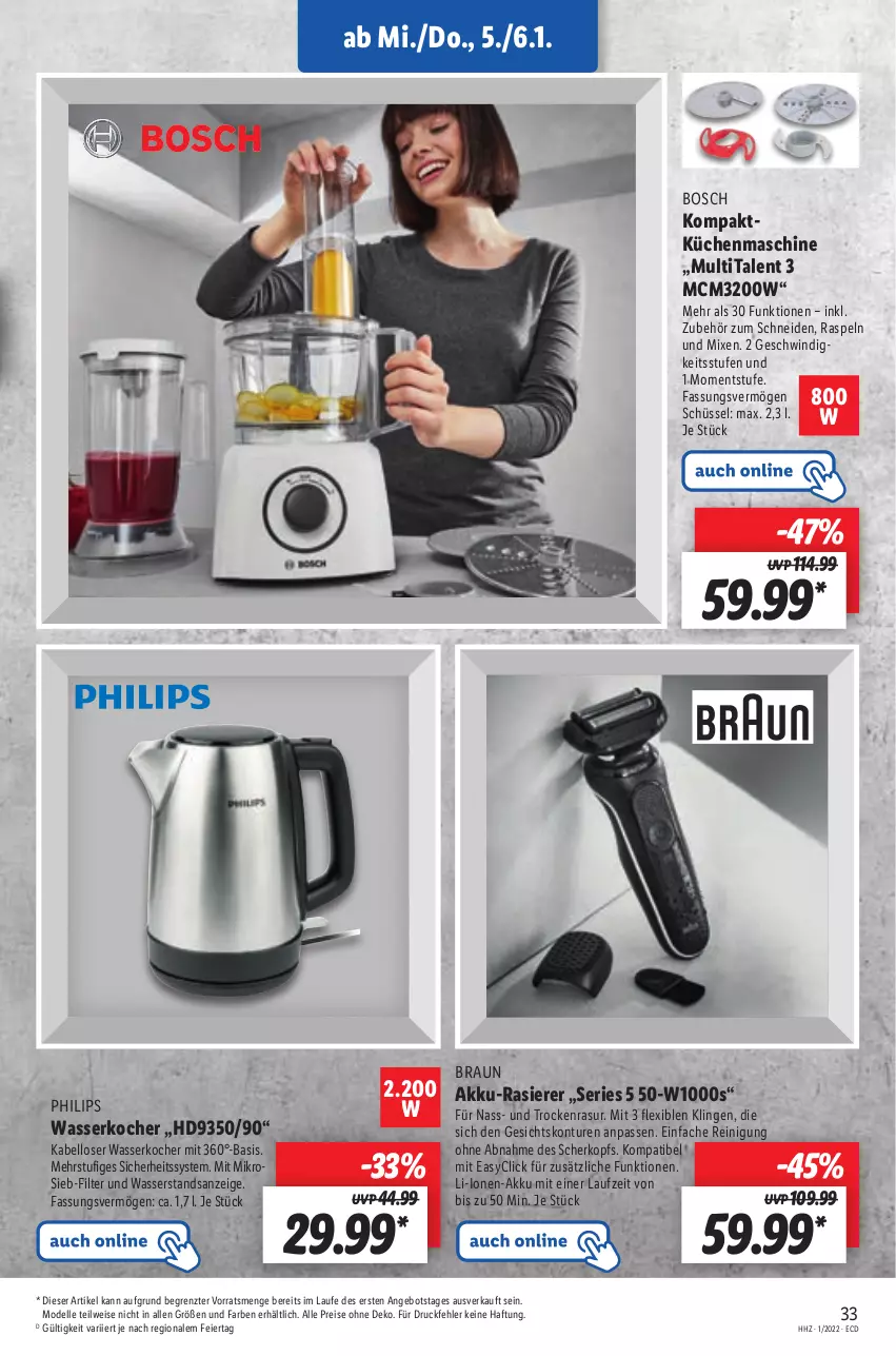 Aktueller Prospekt Lidl - Aktionsprospekt - von 03.01 bis 08.01.2022 - strona 33 - produkty: akku, angebot, bosch, braun, dell, eier, eis, elle, Kocher, küche, Küchen, Mode, Philips, rasierer, Reinigung, reis, schüssel, Ti, wasser, wasserkocher, ZTE