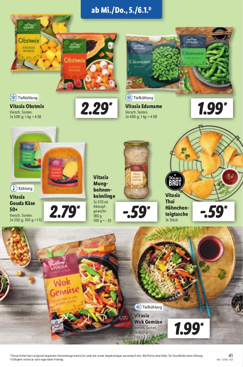 Aktueller Prospekt Lidl - Aktionsprospekt - von 03.01 bis 08.01.2022 - strona 41 - produkty: angebot, bohne, bohnen, brot, eier, eis, gouda, Käse, mam, obst, reis, Tasche, Ti, vita, wok, ZTE