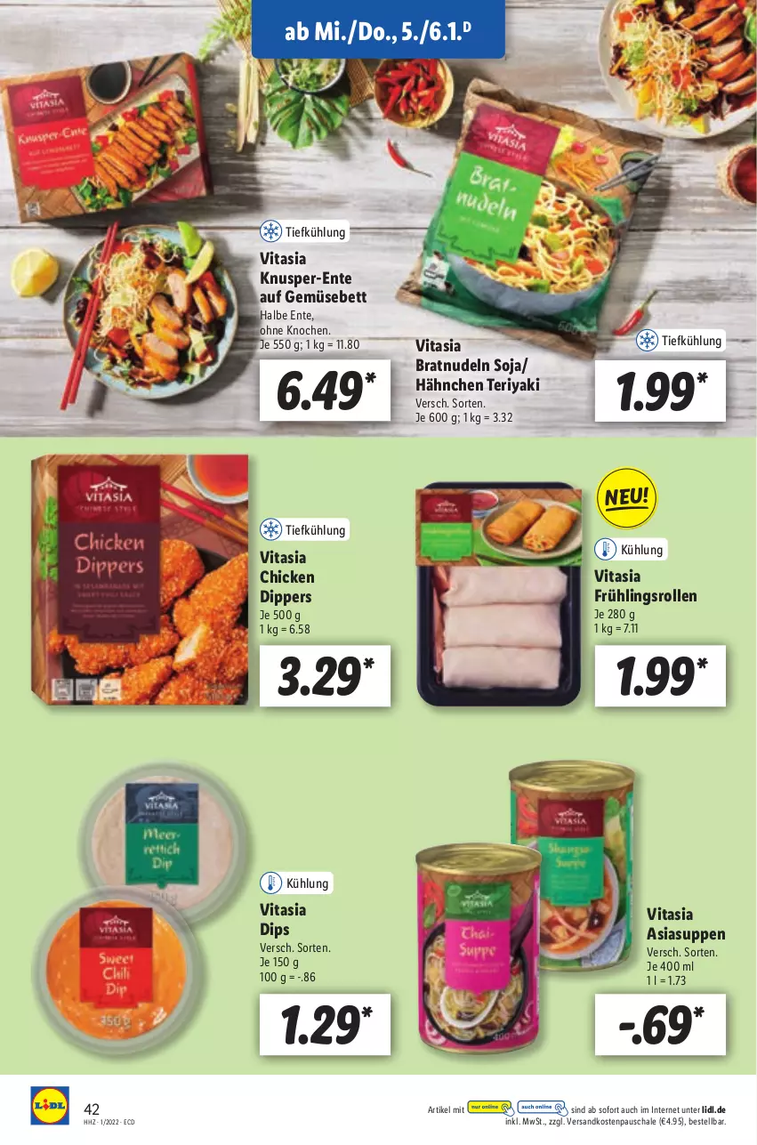 Aktueller Prospekt Lidl - Aktionsprospekt - von 03.01 bis 08.01.2022 - strona 42 - produkty: bett, dip, ente, ndk, nudel, nudeln, Schal, Schale, soja, suppe, suppen, Ti, vita