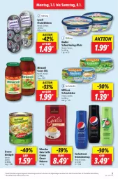 Gazetka promocyjna Lidl - Aktionsprospekt - Gazetka - ważna od 08.01 do 08.01.2022 - strona 9 - produkty: angebot, bohne, bohnen, caffè crema, eduscho, eintöpfe, eis, elle, erasco, filet, filets, fisch, getränk, getränke, getränkesirup, hering, Herings, heringsfilets, Käse, lysell, milka, milkana, miracoli, nadler, reis, ring, sahne, sauce, Schmelzkäse, sirup, Soda, sodastream, teller, Ti, ZTE