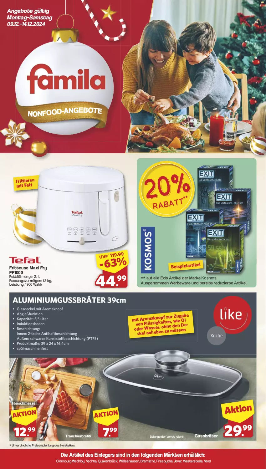 Aktueller Prospekt Famila - Prospekte - von 09.12 bis 14.12.2024 - strona 1 - produkty: angebot, angebote, deo, eis, elle, fleisch, fritteuse, jever, LG, messer, reis, rel, teller, Ti, Tiere, Tranchierbrett, wasser, Weste, Wild