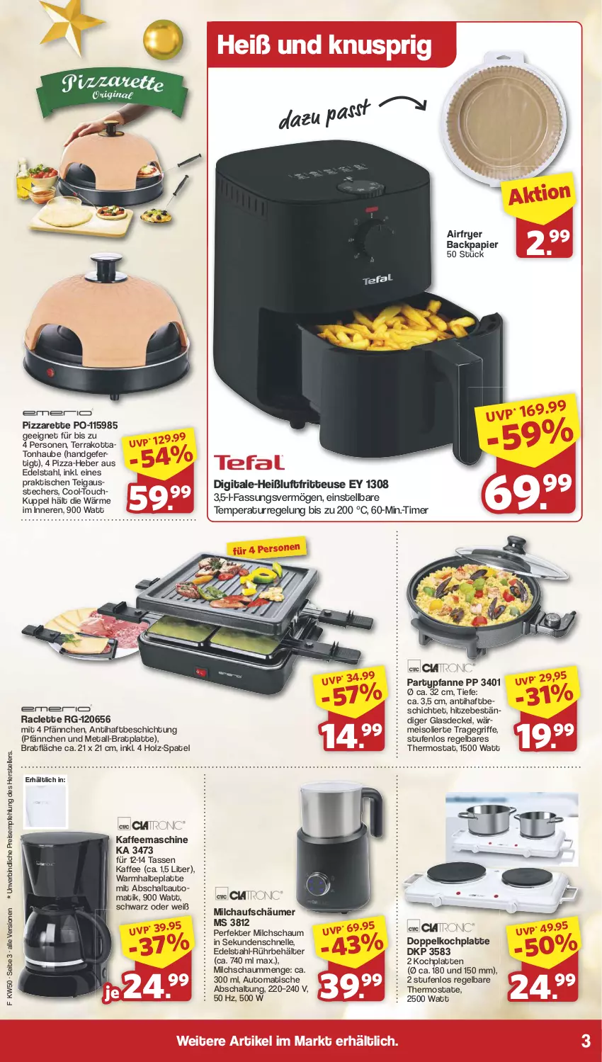 Aktueller Prospekt Famila - Prospekte - von 09.12 bis 14.12.2024 - strona 3 - produkty: Airfryer, Ausstecher, auto, Behälter, decke, Deckel, edelstahl, eis, elle, fritteuse, Glasdeckel, Heißluftfritteuse, Holz, HP, kaffee, kaffeemaschine, Kochplatten, latte, milch, milchaufschäumer, papier, pfanne, pizza, reis, Schal, tasse, teller, thermostat, Ti, timer, tisch, tragegriff