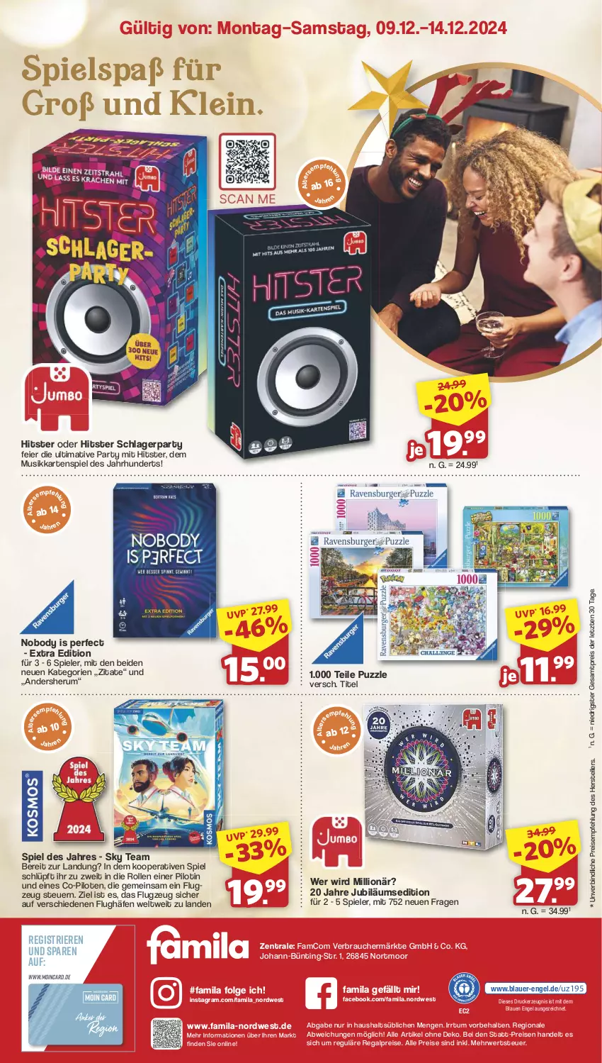 Aktueller Prospekt Famila - Prospekte - von 09.12 bis 14.12.2024 - strona 8 - produkty: auer, body, drucker, eier, eis, elle, Engel, Jubiläums, Kartenspiel, kerze, LG, lion, Puzzle, Rauch, regal, reis, rum, rwe, Spiele, teller, Ti, ZTE