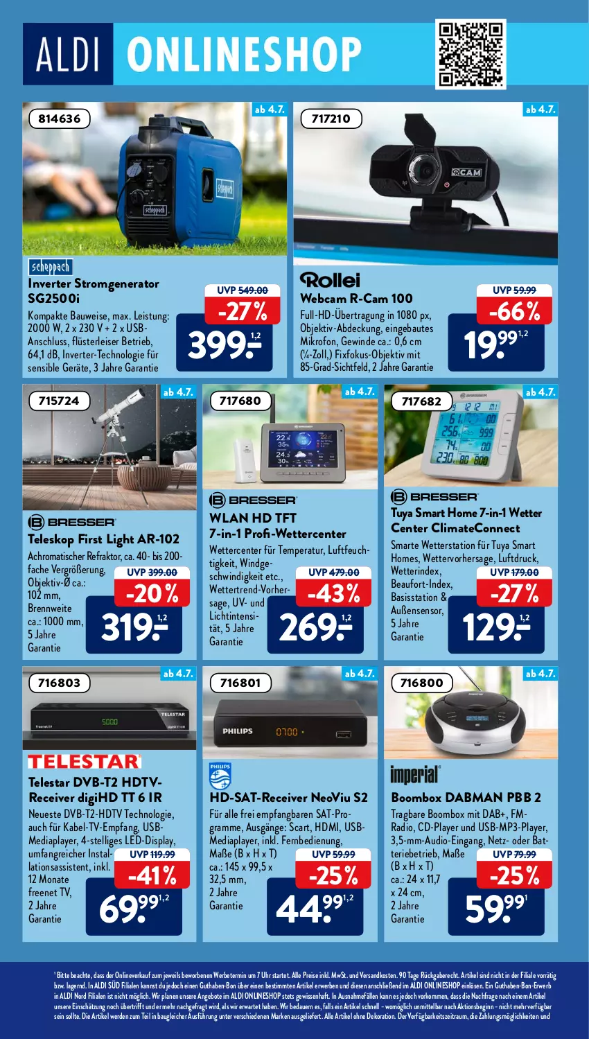 Aktueller Prospekt AldiSud - NÄCHSTE WOCHE - von 04.07 bis 09.07.2022 - strona 20 - produkty: aldi, alle artikel ohne dekoration, angebot, angebote, auer, batterie, Bau, dekoration, dvb, DVB-T, dvb-t2 hd, eis, ente, erde, fernbedienung, freenet tv, gin, HDMI, Mp3, ndk, Radio, Receiver, reis, rind, rwe, Teleskop, Ti, tisch, uhr, usb, Wetterstation