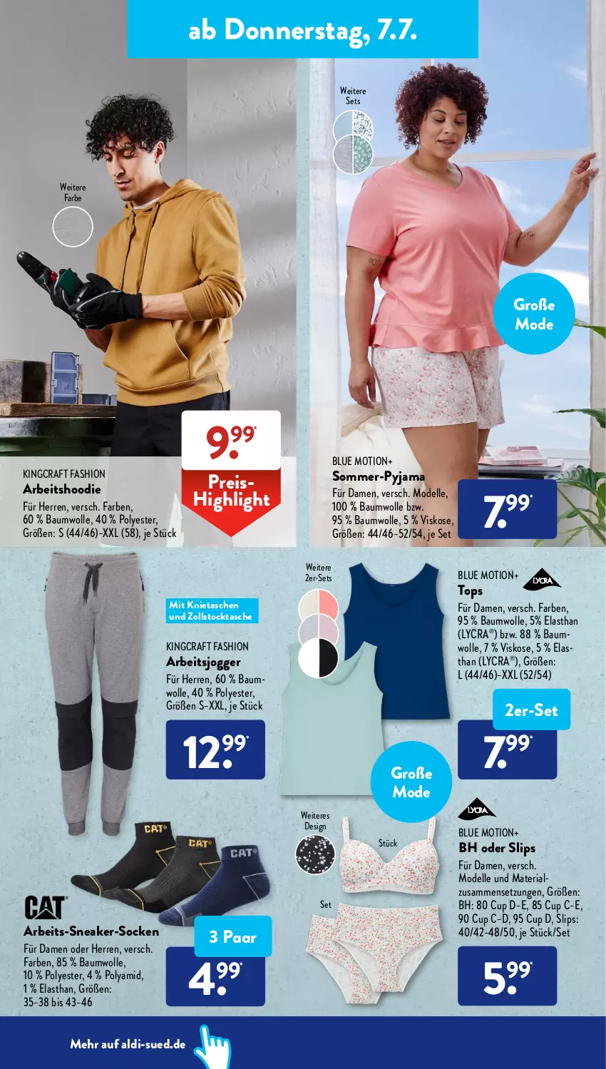 Aktueller Prospekt AldiSud - NÄCHSTE WOCHE - von 04.07 bis 09.07.2022 - strona 30 - produkty: aldi, Bau, baumwolle, dell, eis, elle, Mode, Pyjama, reis, Ria, slip, slips, sneaker, socken, Tasche, taschen, Ti, wolle