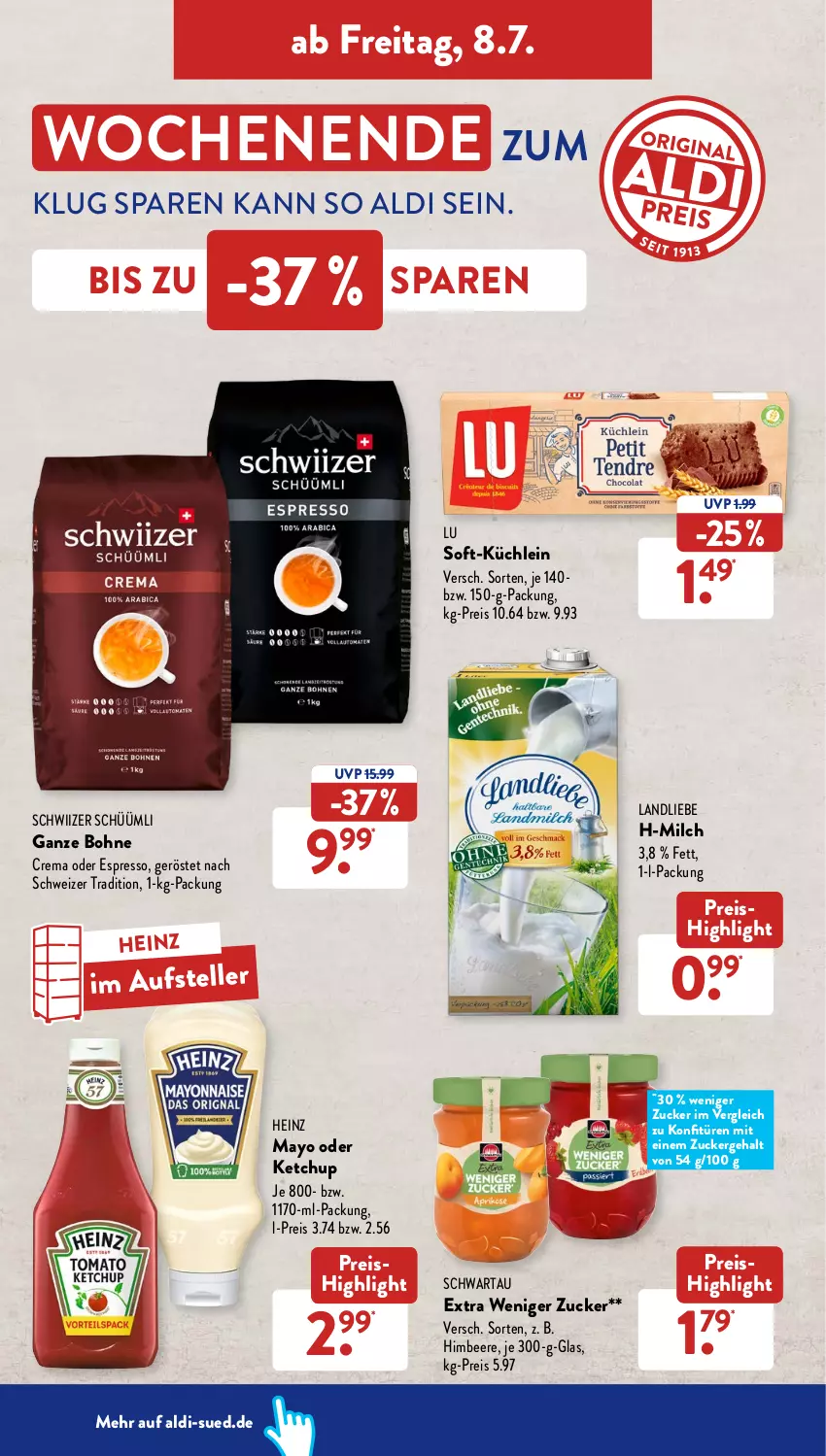 Aktueller Prospekt AldiSud - NÄCHSTE WOCHE - von 04.07 bis 09.07.2022 - strona 32 - produkty: aldi, beere, bohne, eis, elle, espresso, heinz, himbeer, himbeere, ketchup, konfitüre, konfitüren, landliebe, milch, oder espresso, reis, Schwartau, teller, Ti, Yo, zucker