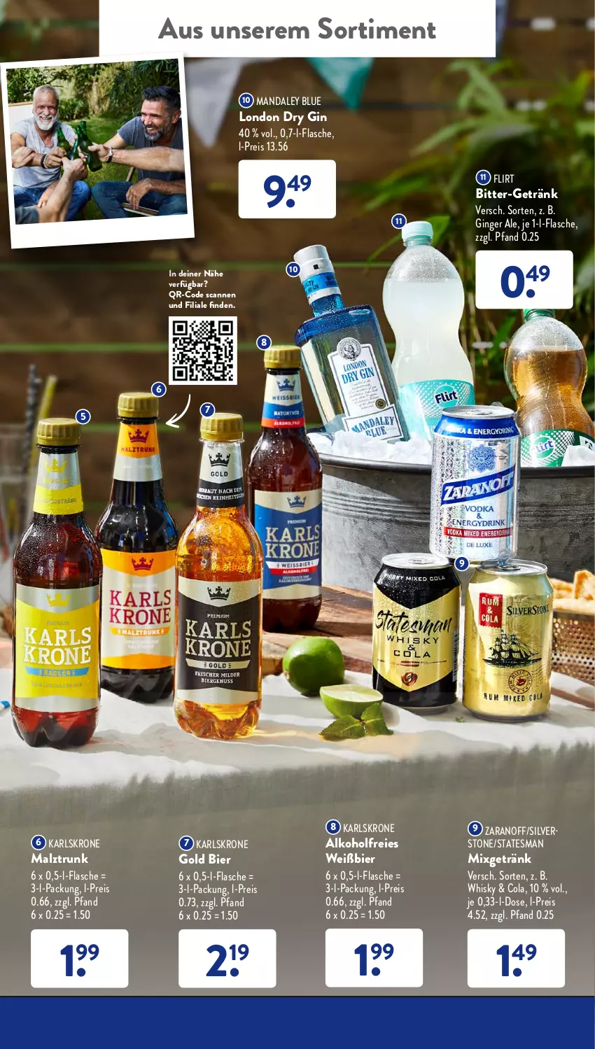 Aktueller Prospekt AldiSud - NÄCHSTE WOCHE - von 04.07 bis 09.07.2022 - strona 43 - produkty: alkohol, bier, cola, dry gin, eis, flasche, getränk, gin, ginger, ginger ale, krone, london dry, london dry gin, malz, Mixgetränk, reis, Ti, whisky