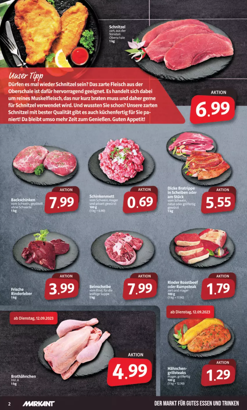 Aktueller Prospekt Markant - Prospekte - von 11.09 bis 16.09.2023 - strona 2 - produkty: braten, eis, fleisch, gutes essen, Kette, rwe, Schal, Schale, schnitzel, Ti