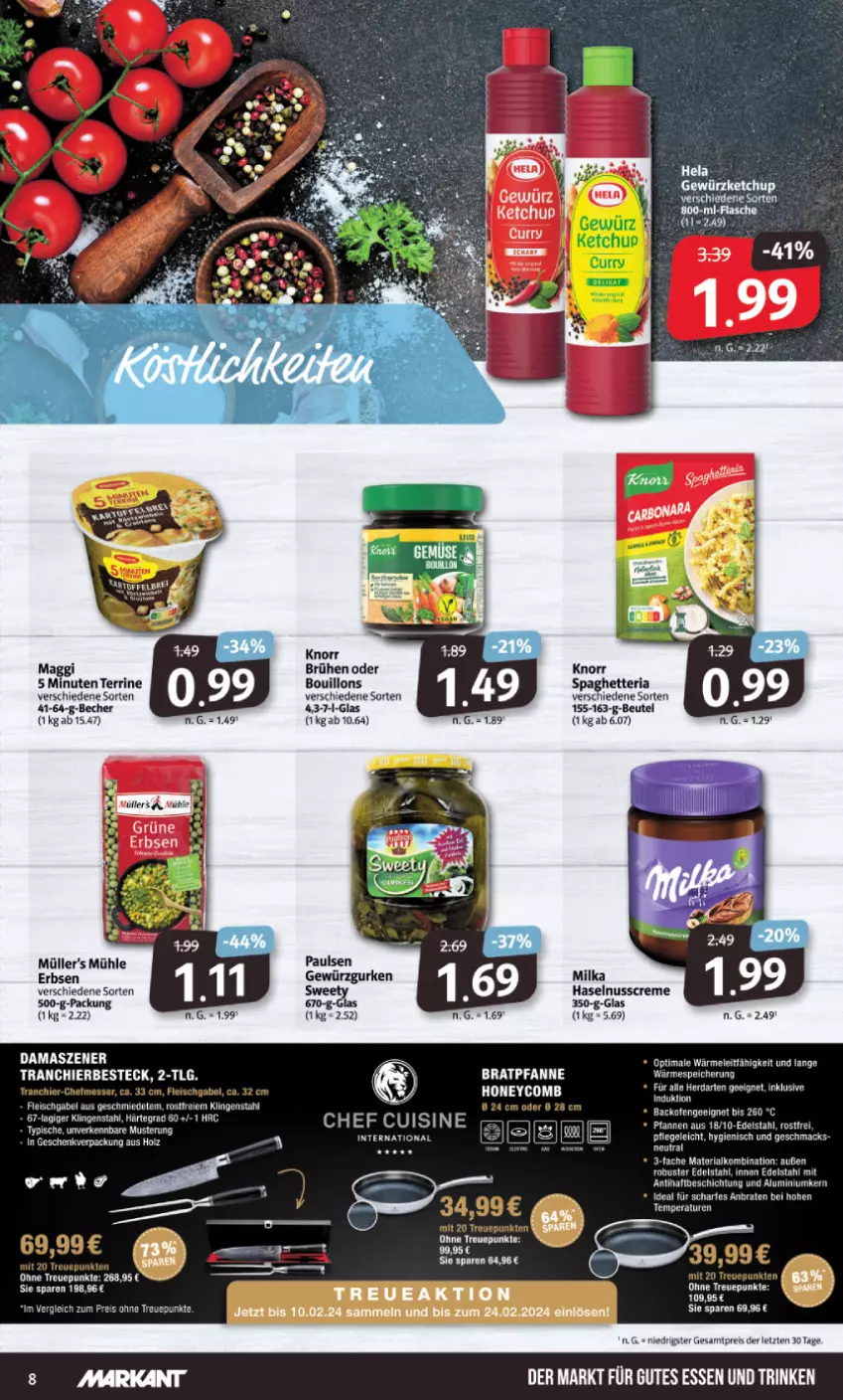 Aktueller Prospekt Markant - Prospekte - von 11.09 bis 16.09.2023 - strona 8 - produkty: Becher, besteck, beutel, bratpfanne, Brühe, creme, edelstahl, eis, erbsen, gutes essen, haselnuss, Haselnusscreme, ketchup, knorr, LG, maggi, milka, Müller, nuss, pfanne, pfannen, reis, Ria, tee, terrine, Ti, ZTE