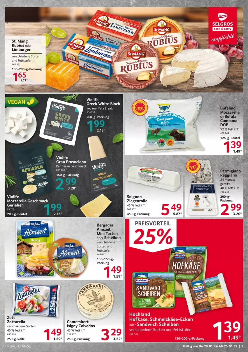 Aktueller Prospekt Selgros - Vorschau:
            Food - von 20.01 bis 26.01.2022 - strona 5 - produkty: bergader, beutel, burger, camembert, eis, gin, heinz, LG, Limburger, mac, mozzarella, parmigiano, reggiano, reis, rel, Rubius, St. Mang, Ti, torte, zott, zottarella