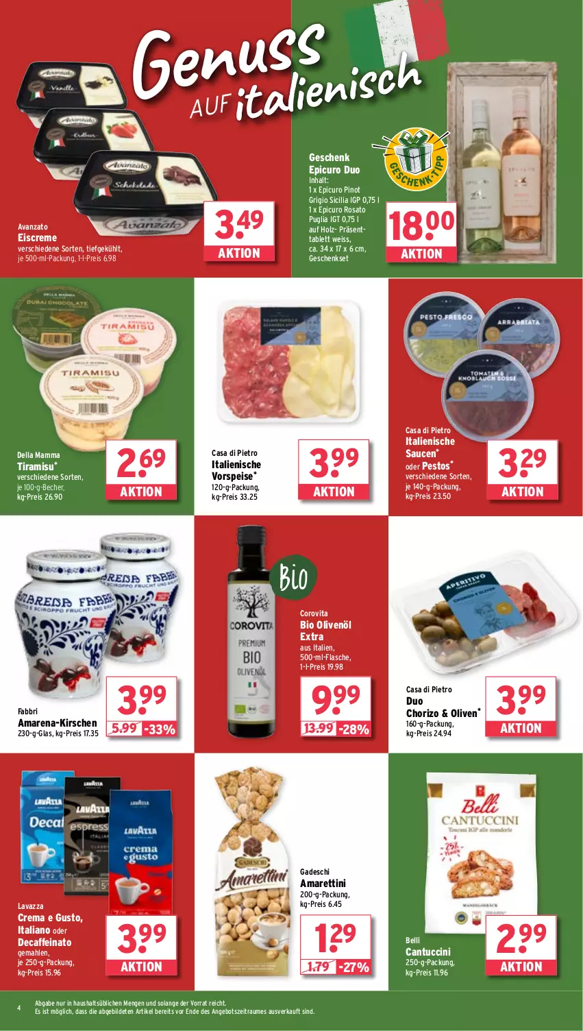 Aktueller Prospekt Wasgau - von 18.08 bis 23.08.2025 - strona 4 - produkty: angebot, Becher, bio, caffe, cantuccini, chorizo, cin, creme, dell, eis, eiscreme, flasche, geschenkset, Holz, je 250-g-packung, kirsch, kirsche, kirschen, lavazza, mam, olive, oliven, olivenöl, olivenöl extra, pesto, Pinot, pinot grigio, reis, rosato, sauce, saucen, tablet, tablett, Ti, tiramisu, tuc, vita, vorspeise