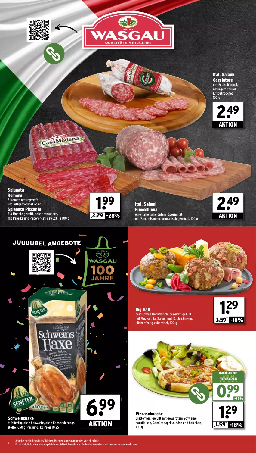 Aktueller Prospekt Wasgau - von 18.08 bis 23.08.2025 - strona 6 - produkty: ACC, angebot, angebote, axe, ball, blätterteig, cin, eis, fenchel, fleisch, gewürz, hackfleisch, Haxe, Käse, kochschinken, küche, Küchen, mit paprika, mozzarella, natur, paprika, pizza, reis, rel, salami, schinken, schwein, schweine, Schweinehackfleisch, Spezi, Ti, tisch, wein, weine, ZTE