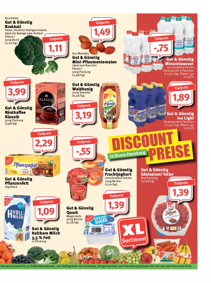 Aktueller Prospekt Feneberg - Prospekte - von 17.11 bis 19.11.2022 - strona 11 - produkty: Alwa, Becher, brokkoli, discount, Edelsalami, eis, elle, ente, flasche, frucht, fruchtjoghurt, getränk, getränke, haltbare milch, honig, ilag, joghur, joghurt, kaffee, LG, mac, milch, mineralwasser, pflanze, pflanzen, Pflanzenfett, pflaume, pflaumen, quark, reis, röstkaffee, salami, Schrank, teller, Ti, tiefpreis, tiernahrung, tomate, tomaten, vorratsschrank, wasser