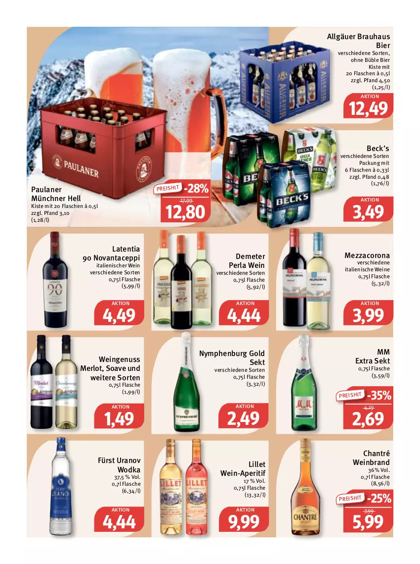 Aktueller Prospekt Feneberg - Prospekte - von 17.11 bis 19.11.2022 - strona 16 - produkty: aperitif, bier, chantré, corona, eis, flasche, LG, lillet, merl, merlot, mezzacorona, mm extra, nuss, Paula, paulaner, perla, reis, sekt, Ti, wein, weinbrand, weine, wodka